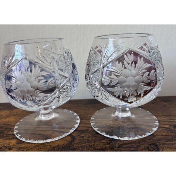Vintage French Hand Cut Crystal  Cognac Glasses/ Set Of 2 - Picture 1 of 5